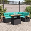 vidaXL 6 Piece Patio Sofa Set with Cushions Black Poly Rattan Acacia - 2 of 4