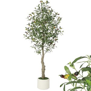 Faux Olive Tree Tall,Olive Trees Artificia Indoor with White Planter and Green Moss, Fake UV Resistant Artificial Tree - 1 of 4