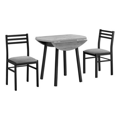 35" Gray Laminate Drop Leaf Dining Table Set with Black Metal Chairs