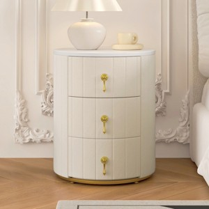 Modern Velvet Round Nightstand with 3 Drawers, Upholstered Bed Side Cabinet with Metal Handles for Bedroom or Living Room - Panipeachy - 1 of 4