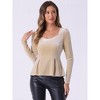 INSPIRE CHIC Women's Elegant Sweetheart Neck Long Sleeve Velvet Peplum Top - 4 of 4