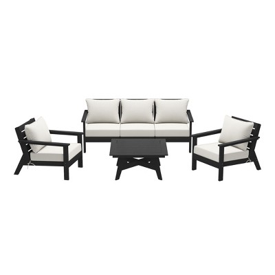 WestinTrends Avalon Outdoor 6-Piece Modular Sectional Patio Furniture Sofa Set, Black/White