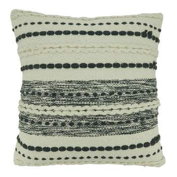 Saro Lifestyle Woven Stripe Design Throw Pillow with Down Filling, 18", Black