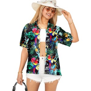 HAPPY BAY Hawaiian Shirts Womens Summer Beach Party Short Sleeve Vacation Blouse Shirt Collared Colorful Button Up Dress Tee Shirts Tops - 1 of 4