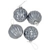 Northlight Geometric Glittered Shiny Glass Ball Christmas Ornaments - 3" (80mm) - Pewter  - 4ct - 3 of 4