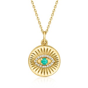 Ross-Simons Turquoise and .10 ct. t.w. White Topaz Evil Eye Pendant Necklace in 18kt Gold Over Sterling Size 18 - 1 of 4