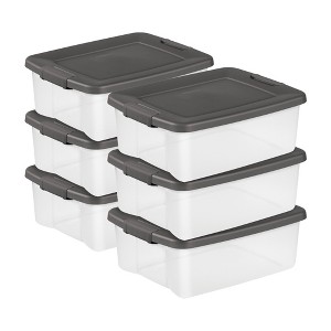 Sterilite Shelf Tote with Flat Gray Lid and Platinum Latches - 1 of 4