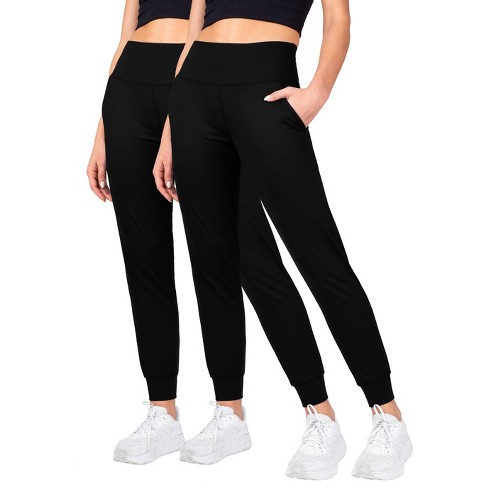 INERZIA 2 Pack Womens Joggers with Pockets High Waist Yoga Pants for Gym  and Workout Black and Black Large