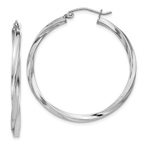 Black Bow Jewelry 2.5mm Sterling Silver, Twisted Round Hoop Earrings, 35mm (1 3/8 In) - 1 of 4