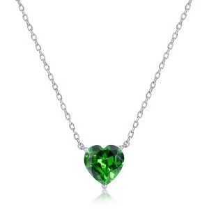 Bella Silver Sterling Silver 8MM Emerald "May" Heart Perciosa Crystal Necklace - Green - 16+2 Inch - 1 of 2