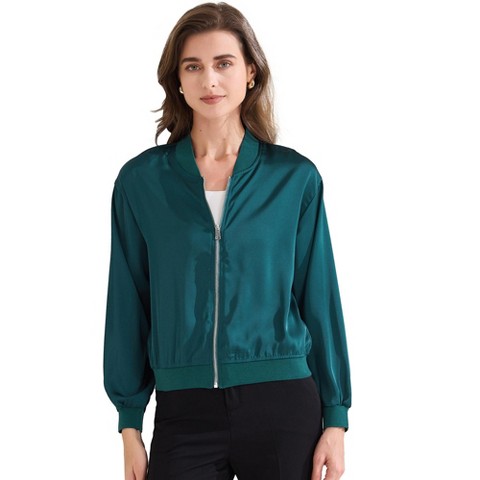 Женские куртки INSPIRE CHIC Women's Zip Up Long Sleeve Outerwear Casual Lightweight Jacket Blue Green X-Small