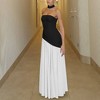 Women Strapless Patchwork Maxi Dress Sexy High Slit Tube Top Party Club with Scarf Long Prom Wedding Guest Dresses - 3 of 4