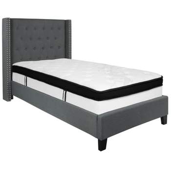 Flash Furniture Riverdale Twin Size Tufted Upholstered Platform Bed in Dark Gray Fabric with Memory Foam Mattress
