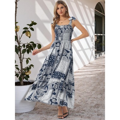 Женские платья INSPIRE CHIC Women's Square Neck Sleeveless Elastic Waist A-Line Maxi Dress Medium Navy Blue — фото 4