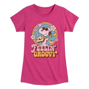 Girls' - Peanuts - Feelin Groovy Snoopy And Woodstock Fitted Short Sleeve Graphic T-Shirt - 1 of 4