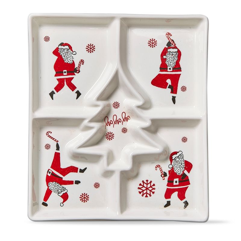 tagltd Dancing Santa Themed Bone China Square Divided Chip & Dip Serving Dish Christmas Tree Shaped Dip Bowl, 10.2L x 8.7W in., 1 of 3