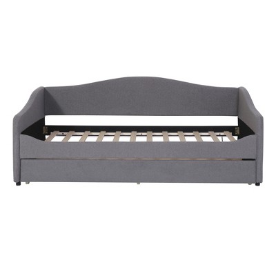 HomeRoots Gray Tufted Boucle Twin Day Bed With LED Lighting And Trundle And USB
