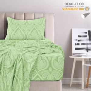 4 Piece Bed Sheets Printed Microfiber Sheet Set Ultra Soft, Easy Care Paisley Printed Sheets - Lux Decor Collection - 1 of 4