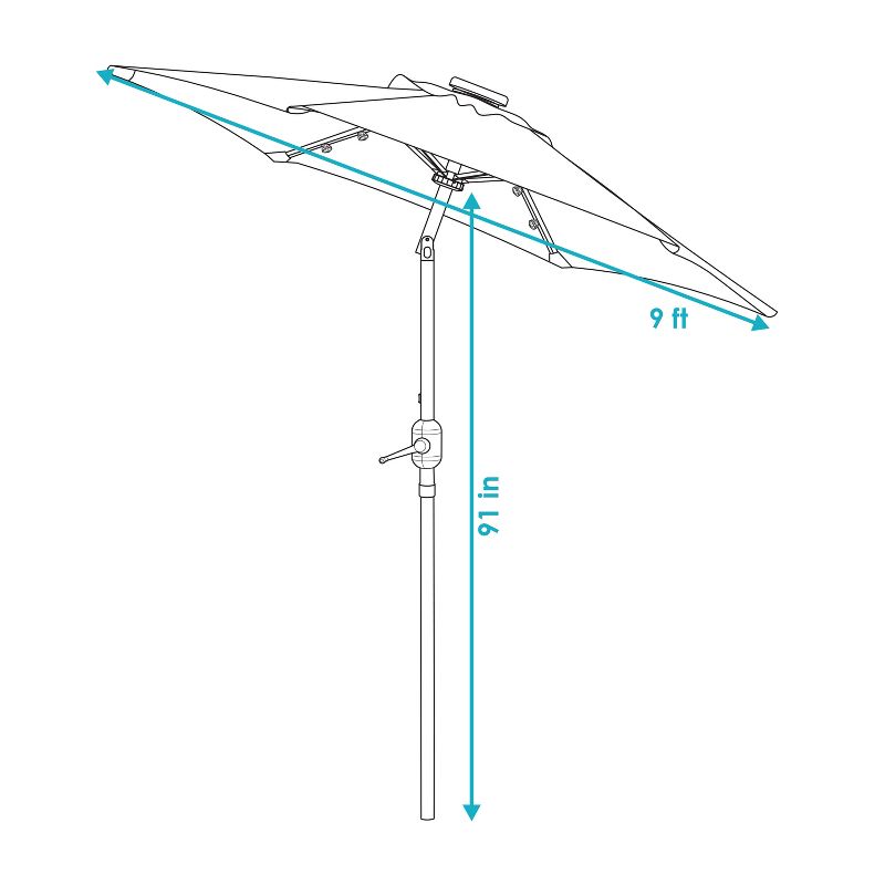 Sunnydaze Outdoor Aluminum Patio Umbrella with Solar LED Lights, Tilt, and Crank - 9', 4 of 13