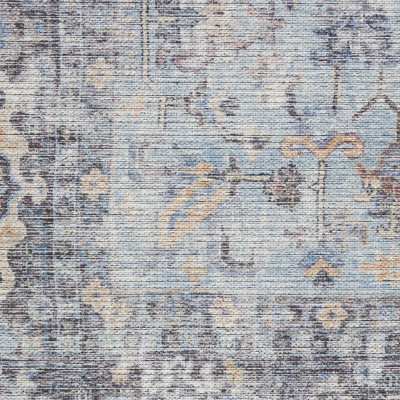 Light Grey/Blue Floral Cotton Chenille Reversible Area Rug 2'2" x 8'