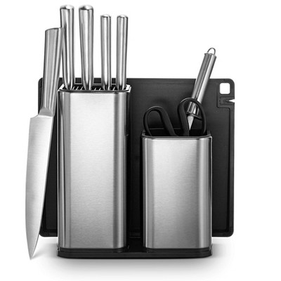 OSTO Kitchen Knife Set Includes 5 Knives, Cutting Board, Shears, Knife Sharpener and working station Stainless Steel Knife block with Holder 10-Piece