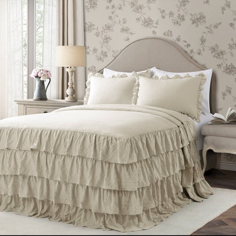 Queen 3pc Allison Ruffle Skirt Bedspread Set Neutral - Lush Décor