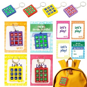 Joyfy 28 Packs Valentine's Day Gift Cards with Tic-Tac-Toe Keychain for Kids Party Favor, Classroom Exchange Prizes, Valentine’s Greeting Cards - 1 of 4