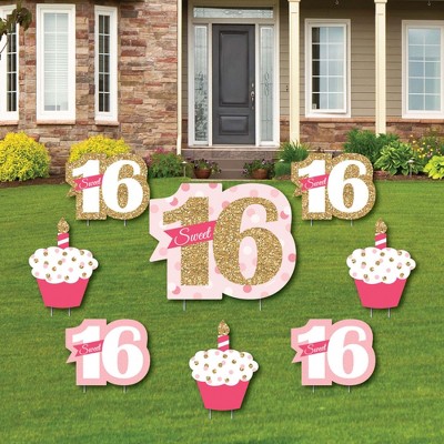 Big Dot of Happiness Sweet 16 - Yard Sign and Outdoor Lawn Decorations - 16th Happy Birthday Party Yard Signs - Set of 8