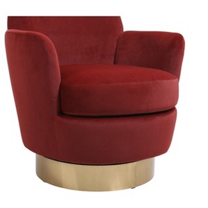 Gulches Velvet Swivel Barrel Chair, 360¡ã Swivel Accent Armchair with Gold Stainless Steel Base (Brownish Red) for Living Room Bedroom - 1 of 4