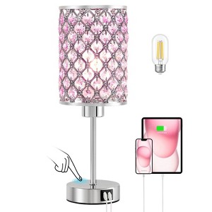 GTCLIGHTING Touch Crystal Table Lamp, 3-Way Dimmable Nightstand Lamp with USB Ports,Modern Bedside Lamp for Bedroom, Living Room,Office - 1 of 4