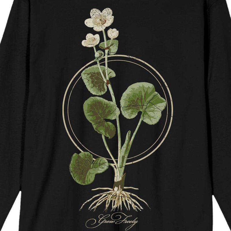 Positive Message Floral "Grow Freely" Men's Black Long Sleeve Crew Neck Tee, 2 of 4