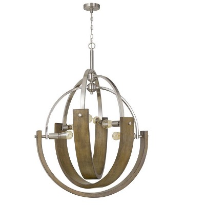 34" x 34" x 46.5" Metal/Wood Rauma Chandelier Brushed Steel - Cal Lighting