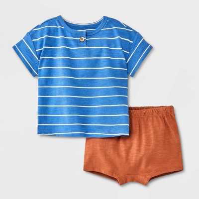 Image of Baby Boys' Striped Top & Bottom Set - Cat & Jack™ Blue Newborn