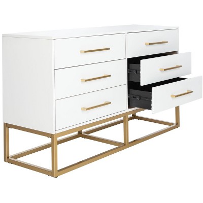 Estelle Transitional White 6-Drawer Dresser with Brass Accents