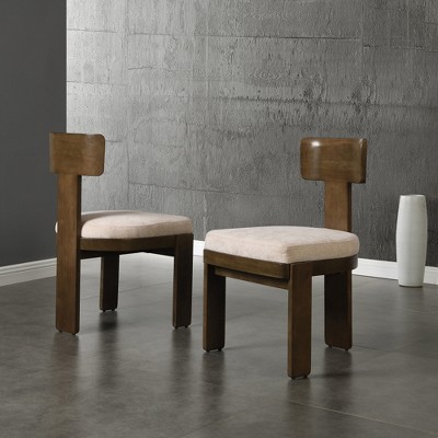 JUJABU Upholstered Fabric Dining Chairs Set of 2, with Beige Seating Solid Rubber Wood Legs, 330 LBS Weight Capacity
