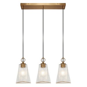 LNC Sallingboe 3-Lights 26.2" Modern Linear Kitchen Island Pendant Lightss, Polished Gold with Textured Cylinder Glass - 1 of 1