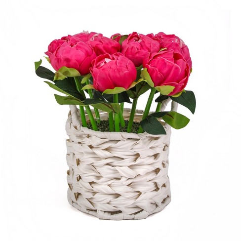 10" Artificial Peony Arrangement in Basket - National Tree Company - image 1 of 4