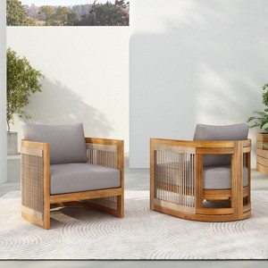 Christopher Knight Home Atoka Outdoor Rustic Acacia Wood and Rope Club Chair with Water-Resistant Cushions (Set of 2) - 1 of 4