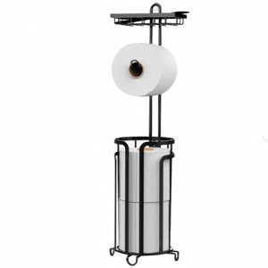 SEVOBAL Tissue Paper Roll Stand Shelf Bathroom Toilet Paper Storage Holder Floor Standing Toilet Paper Dispenser, Black, 7.02"*7.02"*15.6" - 1 of 4
