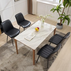 Set of 2 Upholstered Dining Chairs, Modern Faux Leather Padded Seat Side Chairs with Metal Legs for Dining Room, Kitchen, Restaurant, Black - 1 of 4