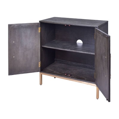 Sophia Antique Black 39'' Rattan Door Cabinet with Adjustable Shelving
