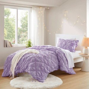 PAGED Comforter Set Textured Floral Bedding Comforter Sets All-Season Comfort Bedding Set with Bow Tie Accents - 1 of 4
