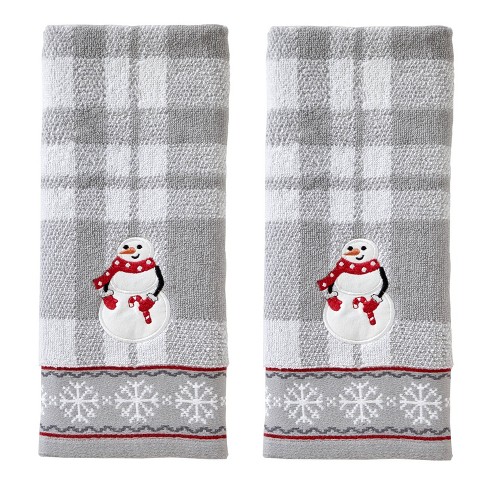 Holiday Hand and Bath Towels Gift Set with Snowman Plush Holder - 4 Pieces