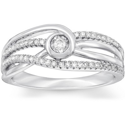 Pompeii3 1 Ct Diamond Multi Row Diamond Woven Right Hand Ring 10k White Gold