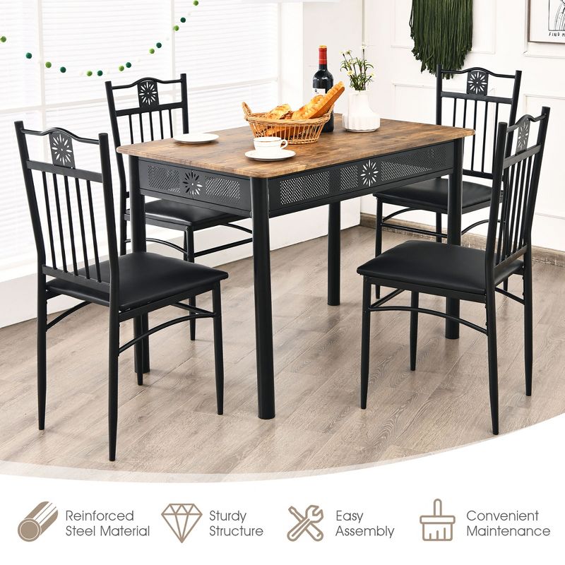 Costway 5PCS Dining Set Metal Table & 4 Chairs Kitchen Breakfast Furniture Black, 5 of 11