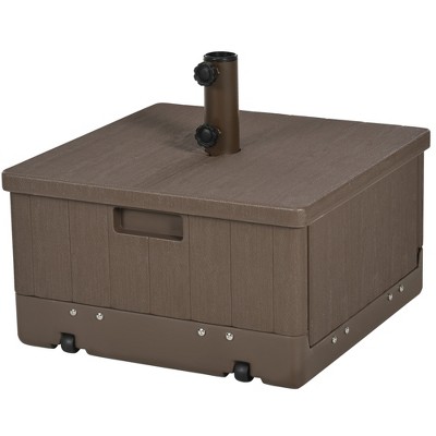 Brown Metal Wheeled 3-in-1 Patio Umbrella Stand Table