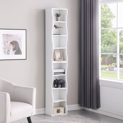 Yukimo 71"H Adjustable Ultra-Thin Bookshelf with Wavy Border Design, Two Separate Cabinets, Anti-Tip Hardware, Black