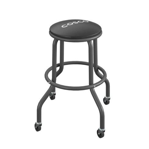 Cosco All Steel Vinyl Work Seat with Rolling Casters Black