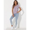 INSPIRE CHIC Women's Classic Short Sleeve Button Down Plaid Shirt - 3 of 4