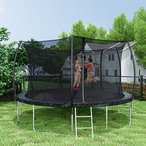 GDFStudio Poppy Outdoor/Indoor Steel Ladder Round Trampoline with Enclosure and Curved Fence Pole - 1 of 4